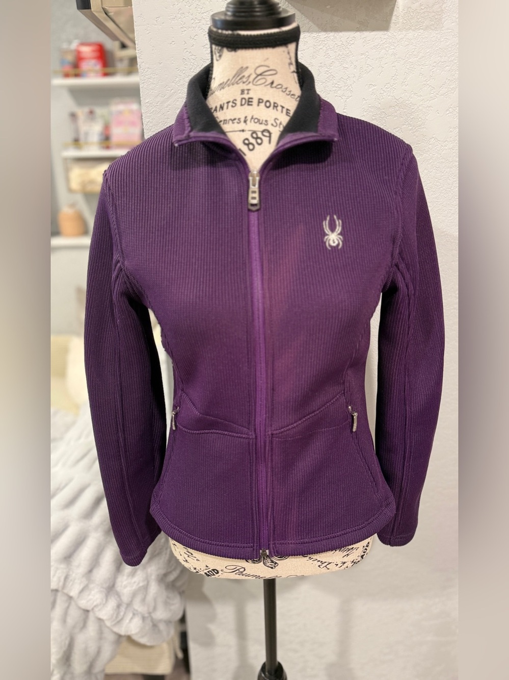 Spyder Jacket Women’s Small Purple Full Zip Fleece Knit Ski Outdoor Layer - Picture 3 of 10